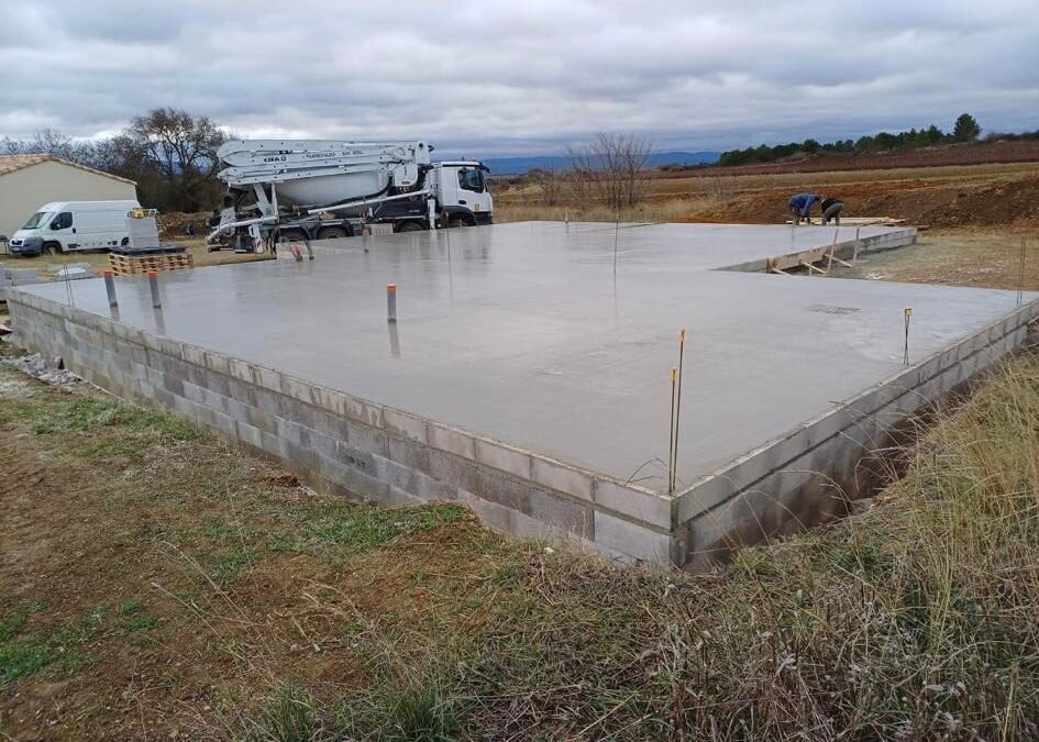Chantier coulage plancher maison 230m2